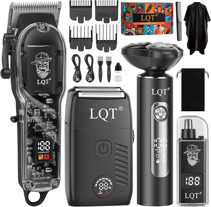 Valentines Day Gifts for Him Hair Clippers for Men with LED Display, 4-Piece Premium Grooming Kit with Magnetic 3D Rotary Shaver, Foil Shaver & Compact Nose Trimmer, Complete Cordless Set for Home Use