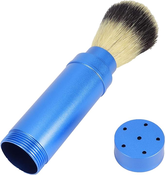 POCREATION Portable Beard Shaving Brush, Aluminum Handle with Soft, Blue, Travel-Size Grooming Tool for Bathroom
