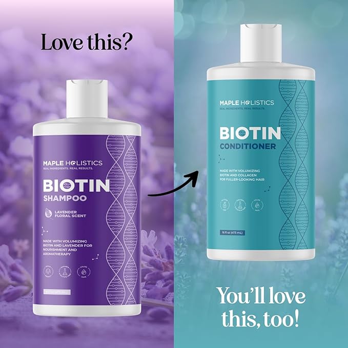 Lavender Biotin Shampoo for Thinning Hair - Volumizing Shampoo for Fine Hair with B Vitamins Rosemary Argan Primrose & Tea Tree Oils - Paraben Silicone and Sulfate Free Vegan Formula (16 Fl Oz)