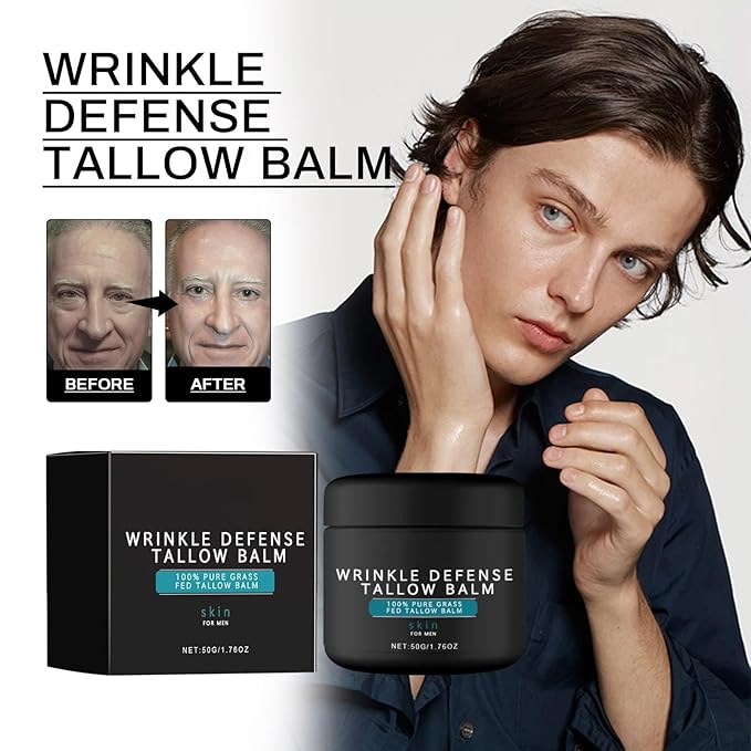 Wrinkle Defence Tallows Balm,Natural Beef Tallows Face Moisturizer,Mens Antiwrinkle&Antiaging Day and Night Cream,Skin Care for Men,Reduce Fine Lines & Wrinkles,Perfect Father's Day Gifts (1pc)