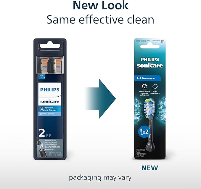 Philips Sonicare C3 Two-in-One - Genuine Replacement Electric Toothbrush Heads, Black, 2 Pack, HX9042/95