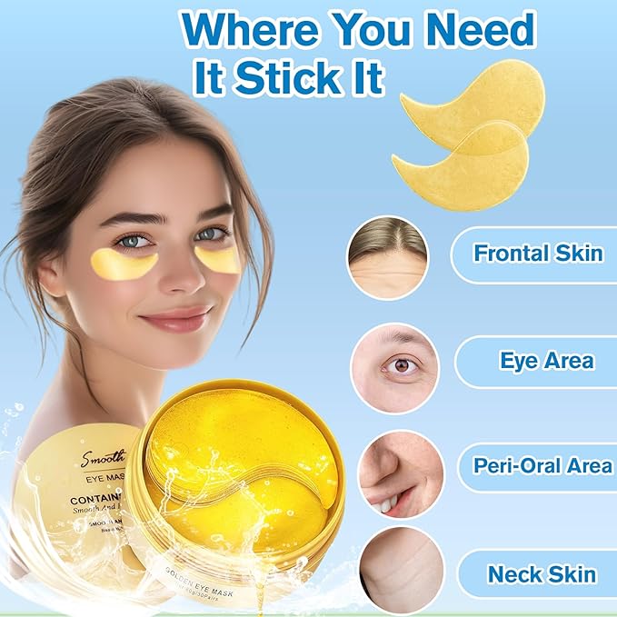 Gold Eye Patches 2-Pack (120 PCS) - Anti-Wrinkle & Firming Under Eye Gel Mask, Instantly Brighten Dark Circles, Luxury Collagen Treatment for Women, Wrinkle Patches for Eye Area