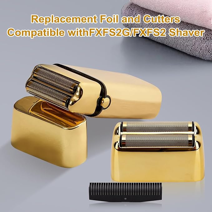 Replacement Foil and Cutter Head - Compatible with Baby*liss Foil Shaver，Double Foil Shaver Replacement Head, Compatible with BaBy*lissPRO trimmer Barberology FXFS2 Electric Razors(Gold)