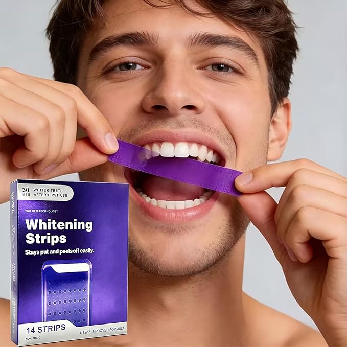 Purple Teeth Whitening Strips, Gentle Daily for Surface Stain Reduction & Natural Shine, Whitening Strips Portable for Home or Daily Use, 14 Strips