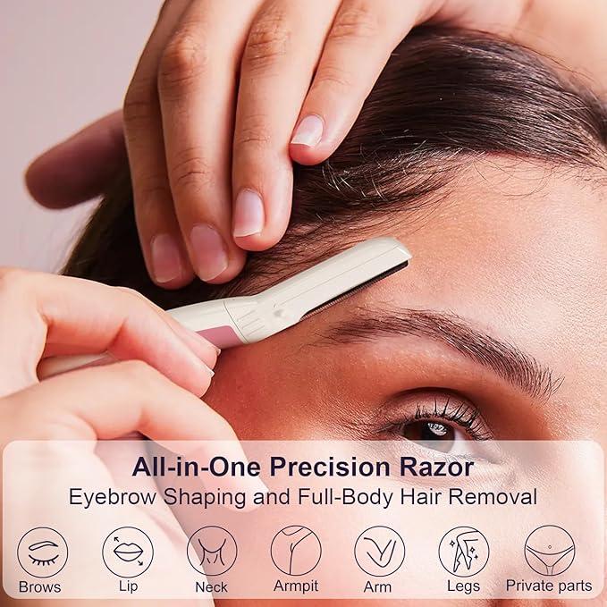 Dermaplane Razor, Face Razors for Women, Dermaplaning Tool, 1 Reusable Handle with 19 Microblades for Face, Gentle Exfoliation & Facial Peach Fuzz Removal for Smoother Skin, Pearl Blush