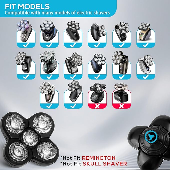Head Shaver Replacement Heads Shaver Replacement Blades Refills Compatible with Freebird Shaver(black5D)