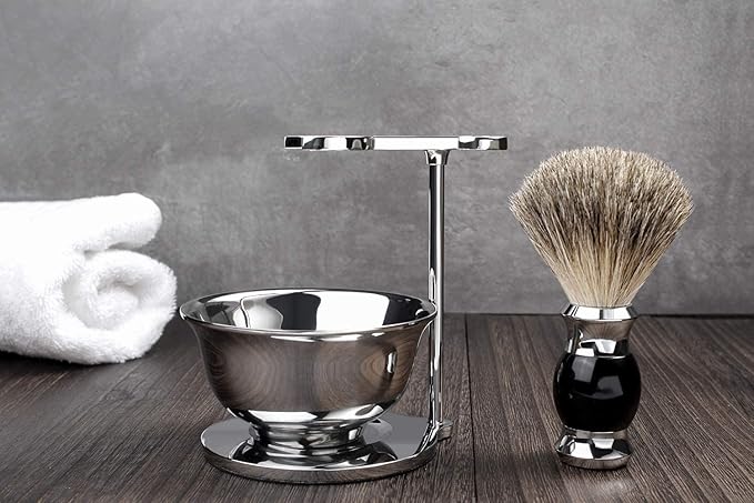 GRUTTI Luxury Shaving Razor & Brush Stand with Soap Bowl, Compatible with Manual & Gillette Razors - Organized Storage