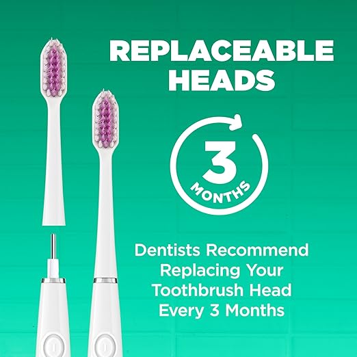 GUM Sonic Powered Toothbrush, Tapered Bristles Clean Below The Gumline, Bundle, White, 1 Handle(1 Count) + 2 Refills 2 Count(Pack of 1)
