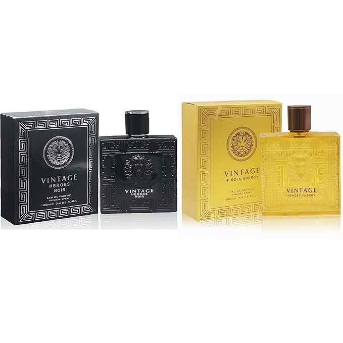 Vintage Heroes Men's Cologne Eau de Parfum Gift Set - 3.4 Fl Oz Each | Citrus Spicy & Woody Ambergris Fragrance | Luxury Perfume for Day & Night