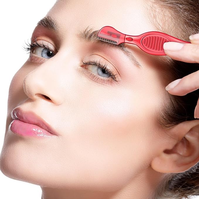 Mudder 28 Pcs Eyebrow Razor Knife Shaver Trimmer Shaver Multipurpose Exfoliating Tool Facial Hair Removal for Women Valentine Gift Giving(Red)