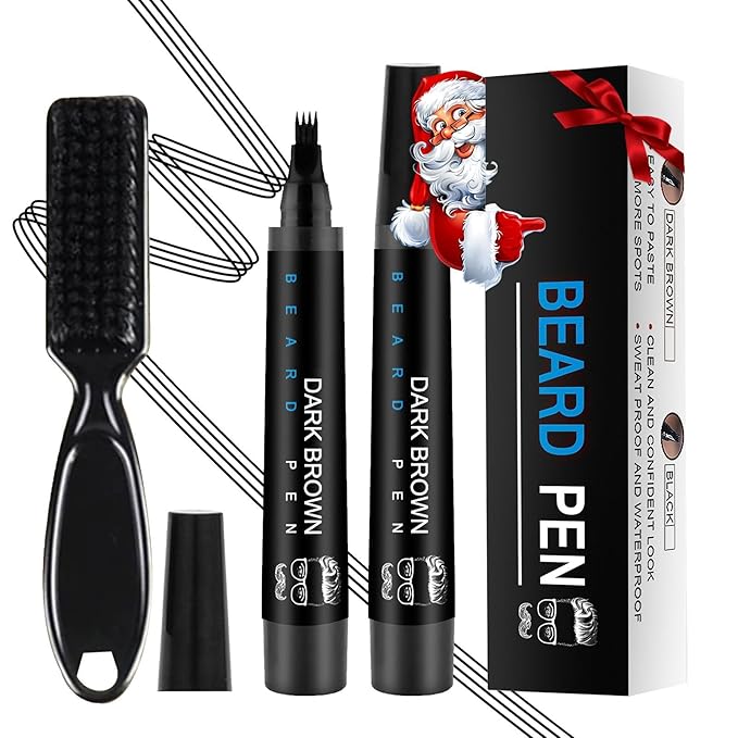 Beard Pencil Filler for Men Black - Beard Pen with Beard Brush Waterproof, Barber Pencil Long-Lasting Mens Grooming Kits Create Natural Beard Color Gifts for Men, Mens Gifts Ideas (Black)