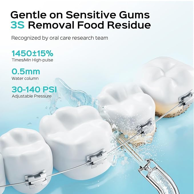 COSLUS T40 Mini Water Flosser for Travel: Portable Lightweight Design Cordless Oral Irrigator with Removable Tank & 4 Modes, IPX7 Waterproof for Braces, Sensitive Teeth Travelers & Family Use, Green
