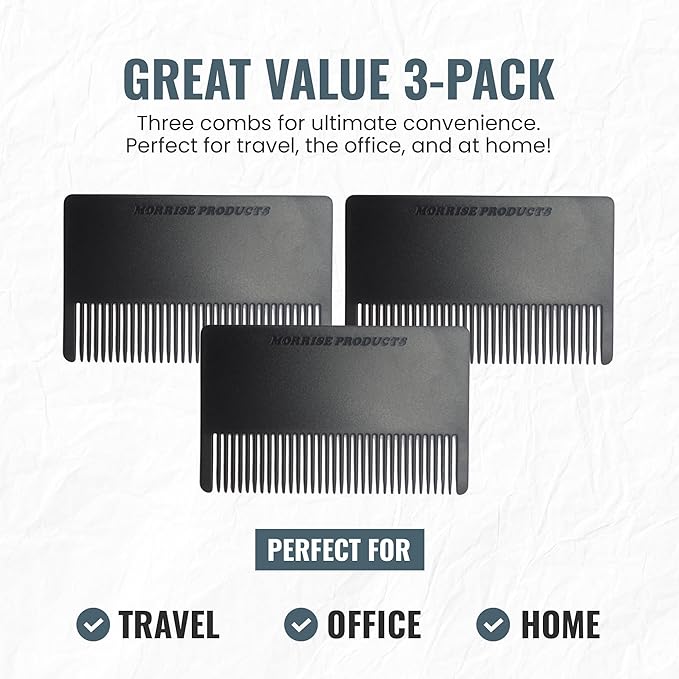 3 Pack Mini Hair & Mustache Styling Comb Kit - Anti-Static Portfolio Combs for Men's Beard Care, Grooming and Detangling - On-The-Go