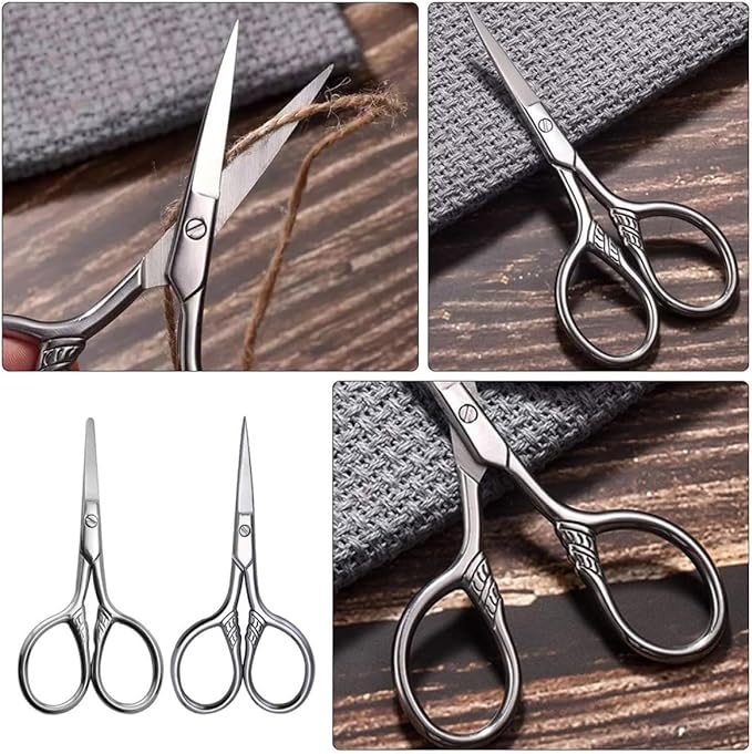 2Pcs Small Stainless Steel Eyebrow Trimming Scissors and Mustache Scissors Set for Men Precision Facial Hair Grooming Suitable for Beard and Eyebrow Maintenance