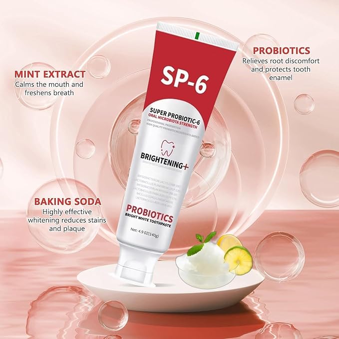 Sp-6 Probiotic Whitening Toothpaste, Sp-6 Ultra Whitening Toothpaste, with a Fluoride Free, Fresh Breath and Mint Flavored Enhancement Formula, Beneficial for Oral Health! 3pc (3)