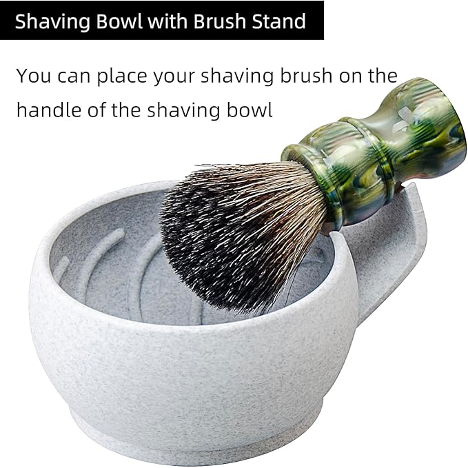 Grandslam Shaving Soap Bowl Kit For Men, Shaving Brush and Bowl, Shaving Bowl with Ridges, Shaving Mug with Brush Stand, Shaving Soap Bowl with Knob Handle, Great for Traveling and Use at Home