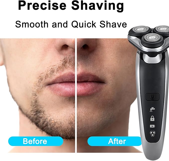 Electric Shaver for Men - Rechargeable Razor 3D Precision Blades with Pop-up Trimmer - Rotary Cordless Shavers Washable Gentle on Sensitive Skin for Beard Sideburn Face with Travel Lock Men Gift