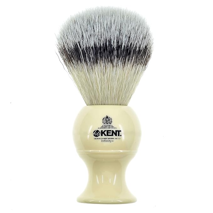 Kent Infinity Plus Shaving Brush with Ultra-Soft Silvertext Synthetic Badger Brush - Perfect Lather and Shaving Brush made for Shave Cream and Shaving Soap - Kent Luxury Shaving Since 1777