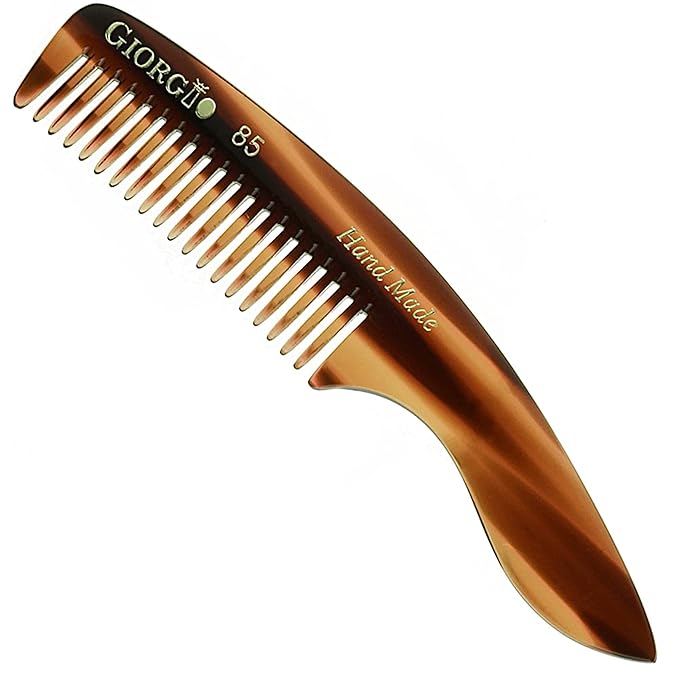 Giorgio G85 Travel Size Mustache and Beard Comb for Men - Small Fine Tooth Pocket Styling Comb for Everyday Hair Care - Sawcut and Hand Polished Handmade Tortoiseshell
