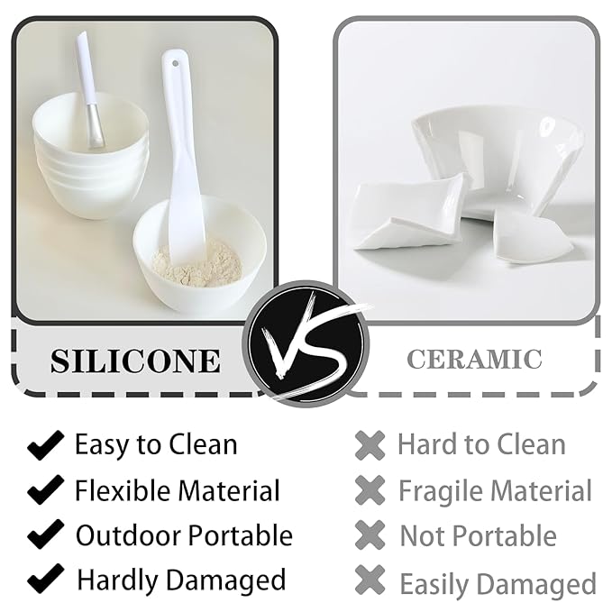 7Pcs Silicone Facial Mask Bowl DIY Face Mask Mixing Bowl for Home Salon Spa Face Skin Applicator Bowl, White