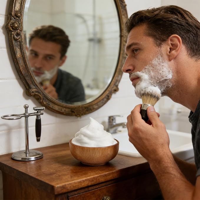 Shaving Bowl | Shaving Soap Bowl | Wooden Lather Bowls with Lid | Men Foaming Bowls Face Cleaning Tools | Shave Cream Container with Lid Fits Wet Shav-ing