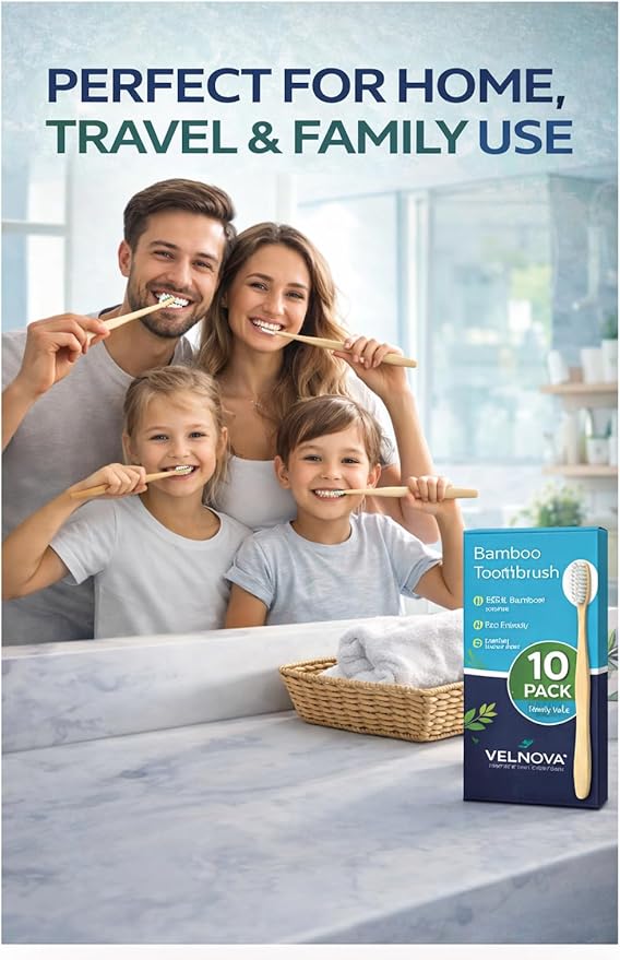 Pure Bamboo Toothbrushes (10 Pack) – Soft BPA-Free Bristles, Eco-Friendly Biodegradable Wooden Handle, Vegan & Plastic-Free Toothbrush for Adults & Kids, Sustainable Oral Care