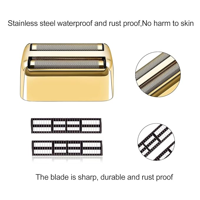 Gold Replacement blades Foil and Cutters Compatible with BaBylissPRO Barberology FXFS2 Shaver foil Replacement Heads(1 pack ）