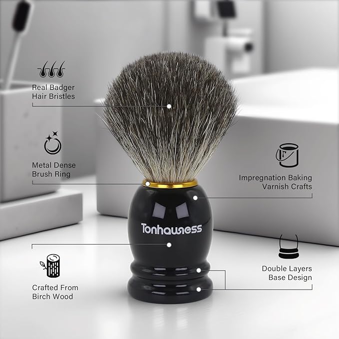 Shaving Brushes Kit For Men, 4 In 1 Shaving Brush Set Includes Badger Hair Shaving Brush, Sandalwood Shaving Cream, Stainless Steel Shaving Bowl and Stand