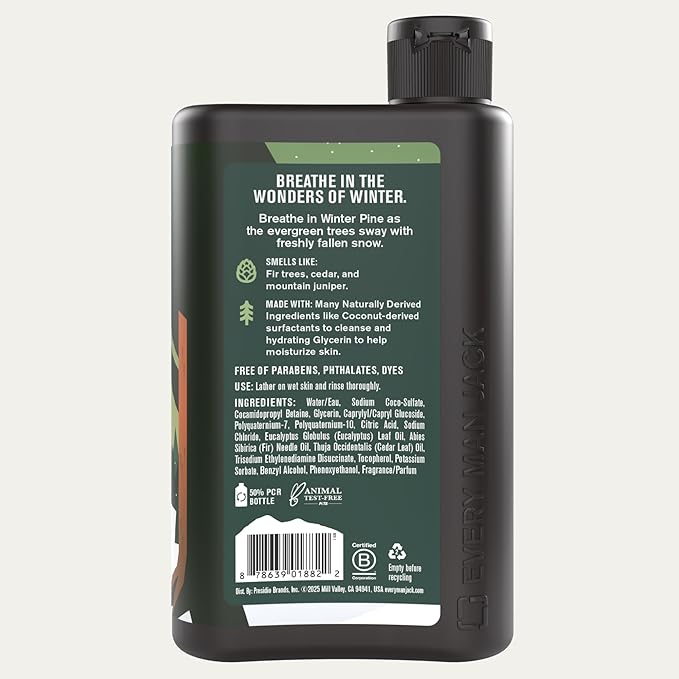 Every Man Jack Hydrating Body Wash - Winter Pine - Deeply Clean with Glycerin + Naturally Derived Ingredients - 13.5 oz (2 Pack)