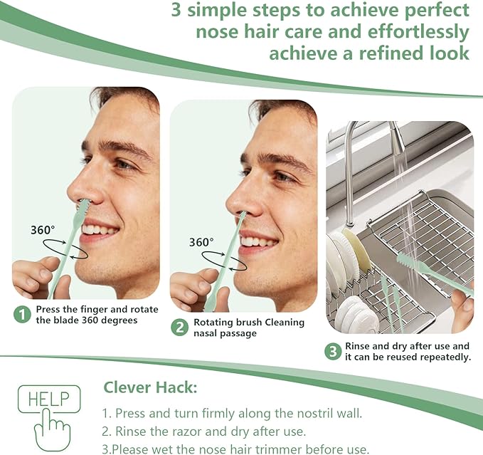 6PCS Nose Hair Cutter, 2-in-1 Nose Hair Trimmer,Portable 360° Rotating Manual Nose Hair Trimmer for Men and Women