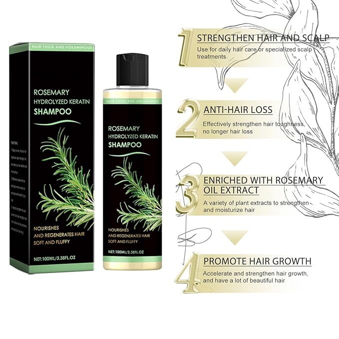 Rosemary Hair Growth Shampoo, Large Capacity Hydrolyzed Keratin Shampoo, Natural Thickening & Strengthening for Hair & Hair Growth (100 ML)