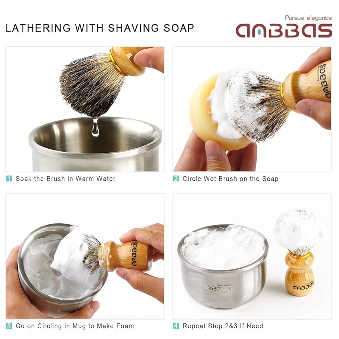 Anbbas Shaving Brush and Holder,Pure Badger Hair with Wood Handle,Black Resin Stand Holder,Contracted Design 2in1 Set for Men Wet Shave