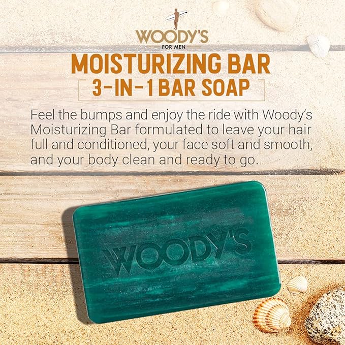 Woody's 3-in-1 Moisturizing Bar Soap for Men, For Hair, Shaving, & Body Cleansing, Deep Clean with Peppermint Scent, 8 oz