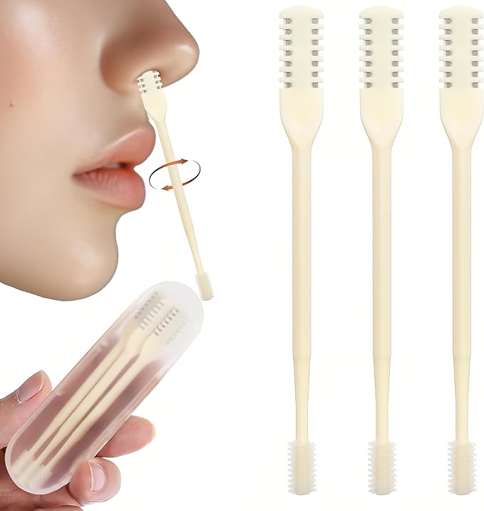 Nasal Hair Cutter,2-in-1 Nose Hair Trimmer,Double Sided Nose Hair Knife,360° Nostril Hair Remover Tool for Men Women,Soft Cleaning Brush