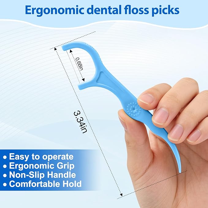 Floss Picks - 300 Count Wear Resistant Dental Floss Picks BPA Free Durable Dental Floss Ergonomic Design 2 In 1 Tooth Picks Flossers for Teeth Cleaning 3 Pack Blue