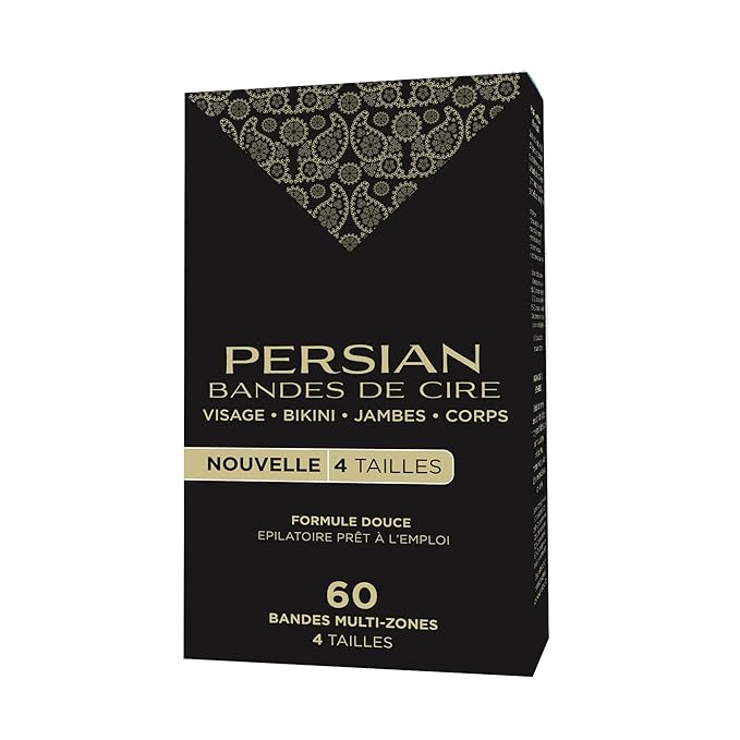 Persian Multi-Zone Wax Strips | 4 Sizes, 60 Strips | Pre-Lined for Face, Legs, Body, Bikini & Underarms | Hair Removal Waxing Kit with Aftercare Oil | Easy, Ready-to-Use | All-Natural Ingredients