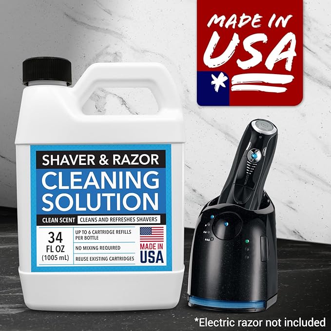 IMPRESA Shaver & Razor Cleaning Solution - 34 Fl Oz Liquid Refill - Compatible with Braun Clean & Renew Series 3, 7 & 9 Cartridges - Scent-Free Shaver Cleaning Liquid