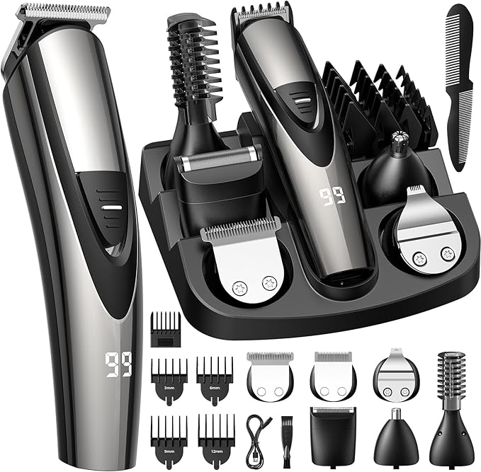 SHPAVVER Beard Trimmer for Men: Professional Barber Hair Clippers - 12-in-1 Cordless Grooming Kit - Waterproof Electric Razor with Turbo Speed & Precision - Valentines Day Gifts for Men Husband Father