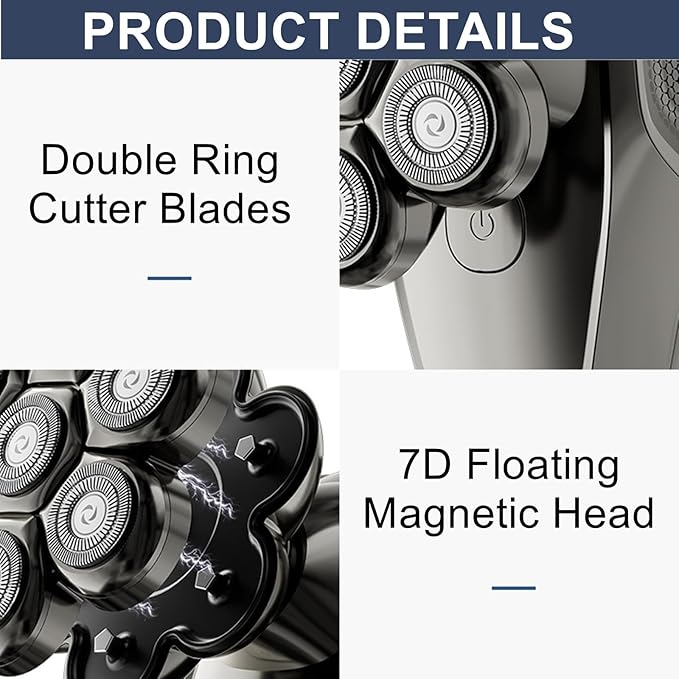 2Pack Fit for SHPAVVER Replacement Heads,7 Blade Floating Head Fit for Cyruzi Replacement Head,Compatible with SHPAVVER/Cyruzi Head Shavers for Bald Men,Magnetic IPX7 Waterproof Shaver Heads.