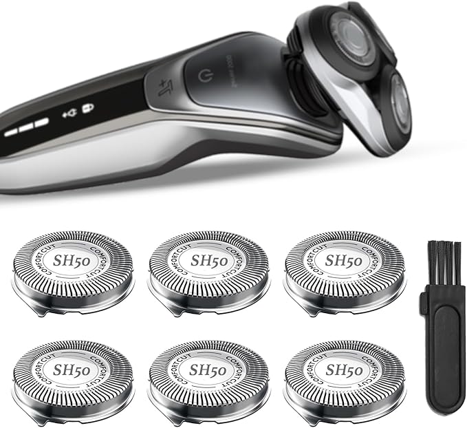SH50 Shaver Replacement Heads Compatible with Philips Norelcos Series 5000 Razors, Rotary Replacement Blades with High Performance - Fast, Smooth and Close, 6Packs.