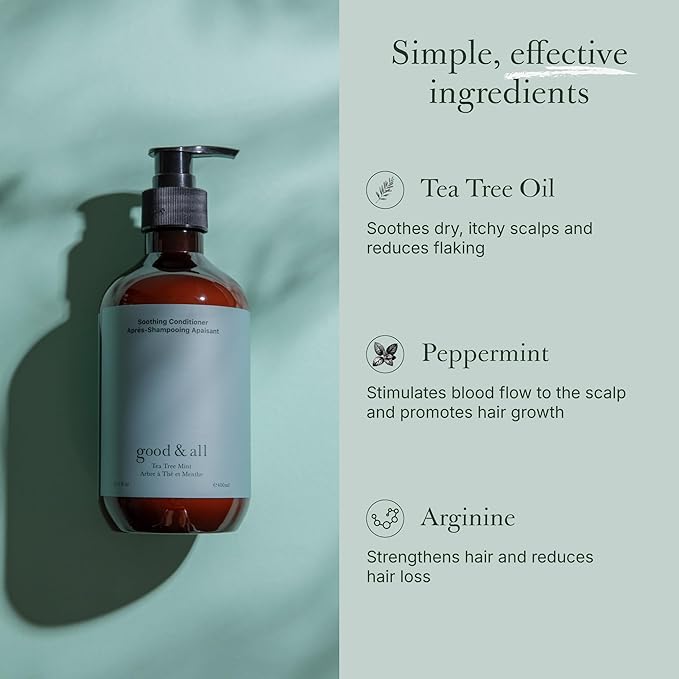 GOOD&ALL Tea Tree Conditioner for Dry Itchy Scalp with Peppermint - Sulfate/Sulphate, Silicone, Paraben, Fragrance Free - Anti Frizz - 13.5 fl oz