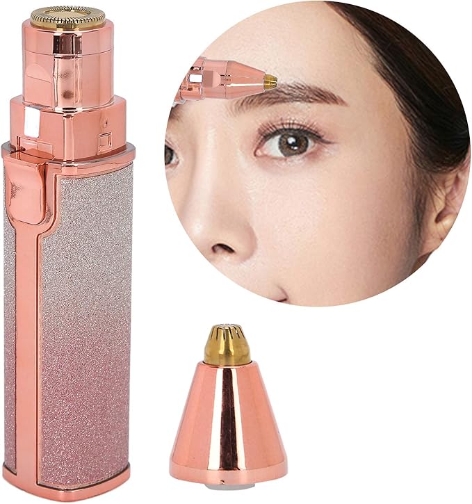 Eyebrow & Facial Hair Removal for Women, 2 in 1 Rechargeable Nose Hair & Eyebrow Trimmer, Portable Shaver with LED Light, Painless Hair Removal Device for Face Eyebrows Lips Chin Body Peach Fuzz