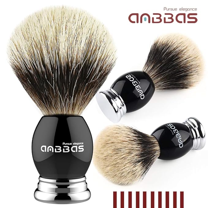 Anbbas Silvertip Badger Shaving Brush,Black Resin & Alloy Handle for Men Wet Shave,Pure Badger Hair,No Hair Shedding,No Terrible Smell
