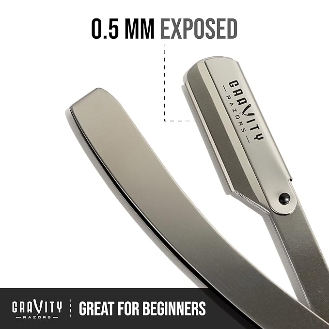 GRAVITY RAZORS Professional Straight Razor Kit – Minimal Exposure, Includes 10 Premium Blades, 0.5mm Exposed, Chrome