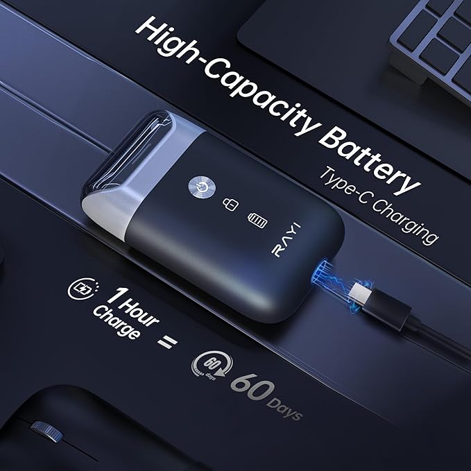 Portable Electric Razor for Men with 8,000 RPM Dual Floating Blade, 1H Charge for 60 Days, Type-C, IPX7 & Anti Pinch, Design for Daily/Travel Use, Electric Foil Shavers for Face, Black