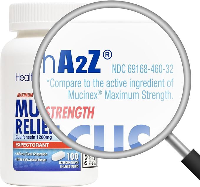 HealthA2Z® Mucus Relief | Guaifenesin 1200 mg | 100 Tablets | 12 Hour | Expectorant | Relieves Chest Congestion | Thins and Loosens Mucus (100 Tablets) (Pack of 2)