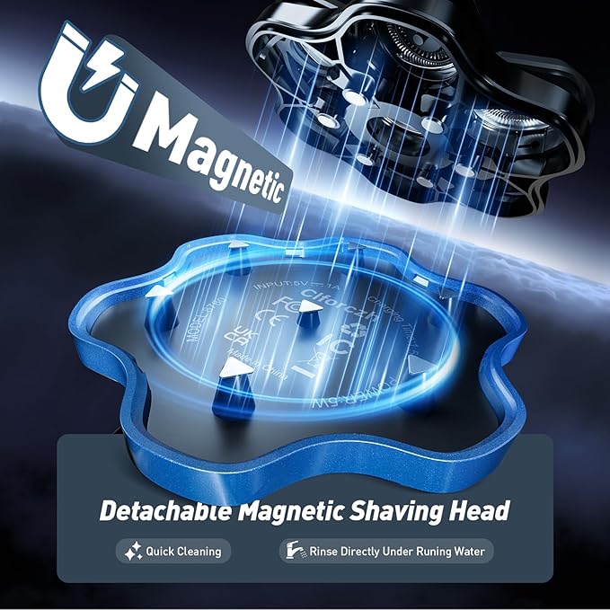Head Shavers for Bald Men: 7D Detachable Electric Razor - IPX6 Waterproof Wet Dry Rotary Shavers - LED Display Rechargeable Head Shaving with Fast Charging, Deep Blue