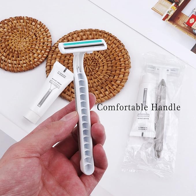 Disposable Razors in Bulk Pack of 120,Gray Bulk Razors Disposable Individually Wrapped Twin Blade Disposable Shaving Razors with Shaving Cream and Clear Cap Set for Homeless,Hotel,Charity,Travel