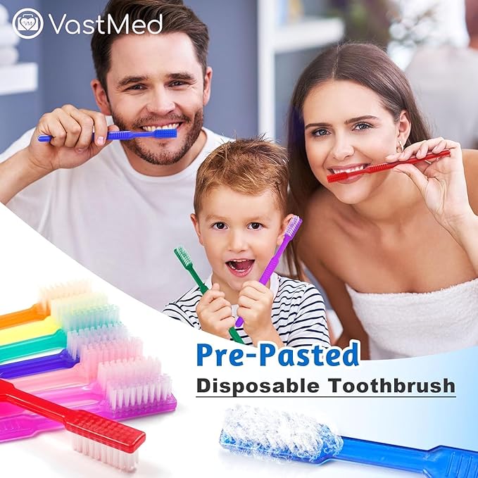 100 Pcs Disposable Pre-Pasted Toothbrushes Individually Wrapped Pre Pasted Toothbrush | Single Use Waterless Tooth Brush for Hotel, Camping, Homeless Gift | Multi Color