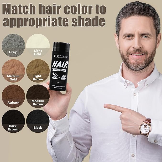 VOLLUCK Hair Fibers for Thinning Hair, Instant Coverage Hair Building Fibers for Women and men, Natural Hair Powder for Conceal Hair Loss 28 g (Black)
